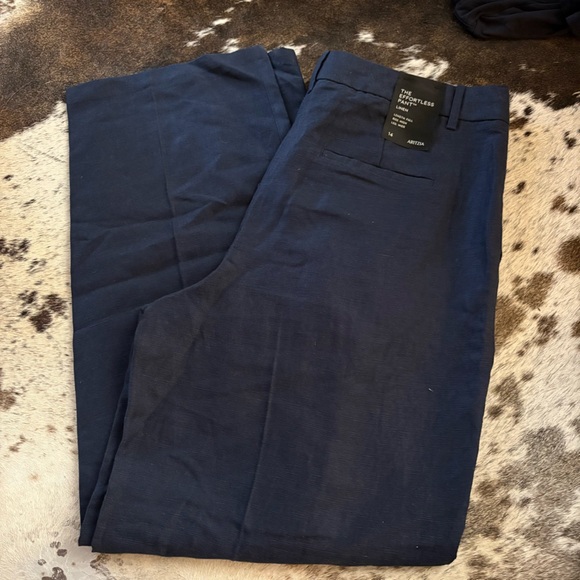 ARITZIA Effortless Linen Wide Leg Trouser Pants‎ In Dark Night Navy Size 14 NWT - Picture 10 of 10